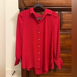 LOFT balloon sleeved red button down.
